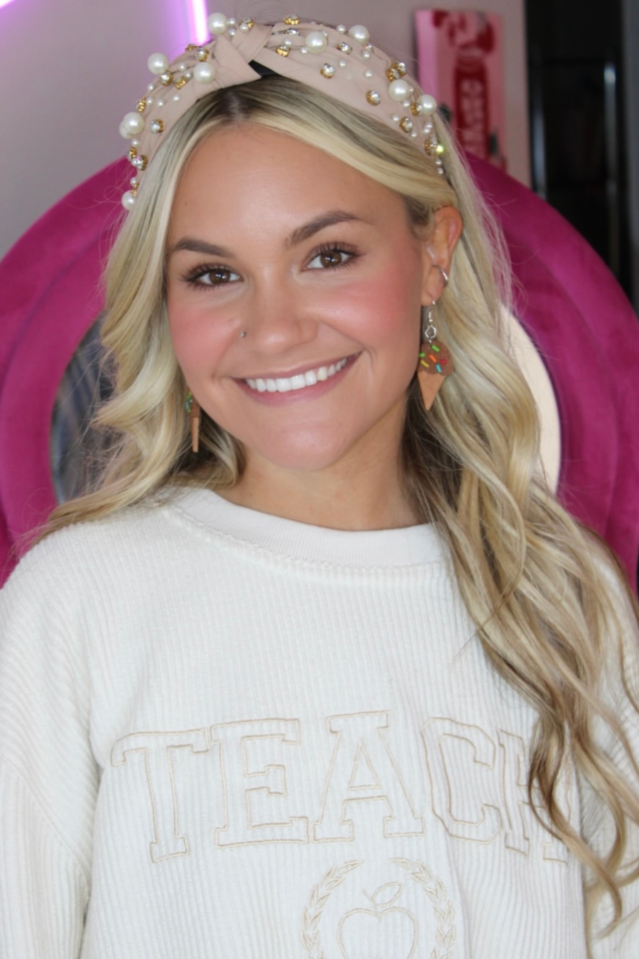 Embroidered Varsity Teacher Corded Sweatshirt