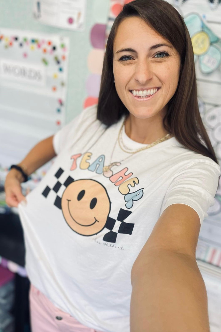 TEACHER CHECKERED GRAPHIC TEE