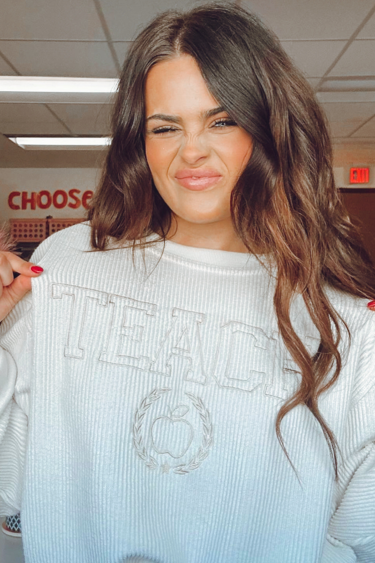 Embroidered Varsity Teacher Corded Sweatshirt