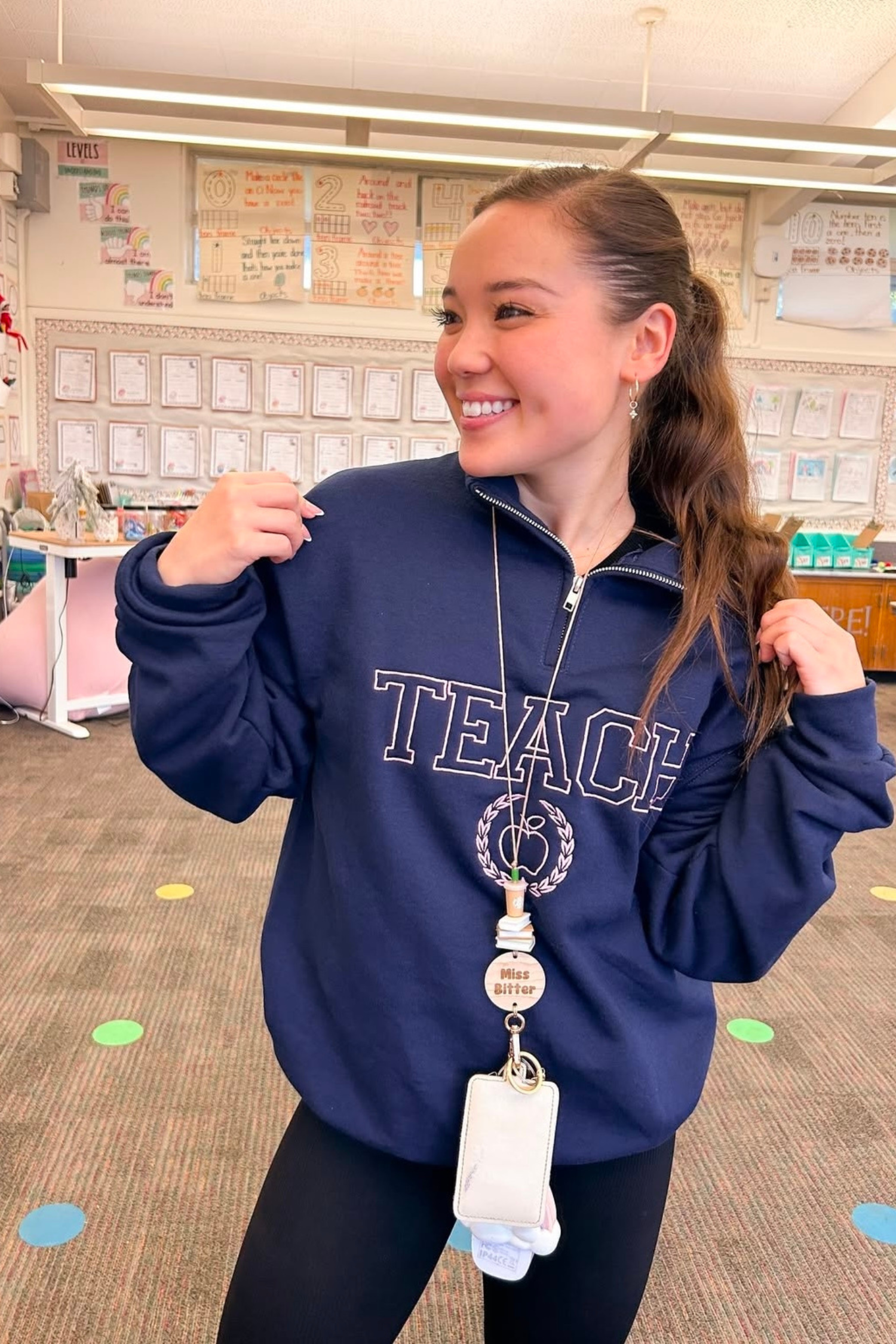 Embroidered Pink Varsity Teach Quarter Zip