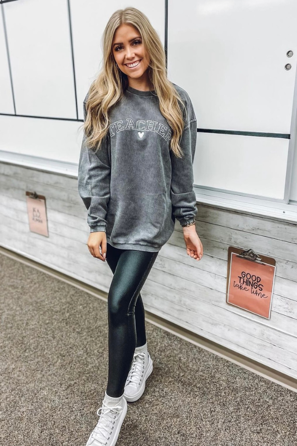TEACHER EMBROIDERED CORDED SWEATSHIRT