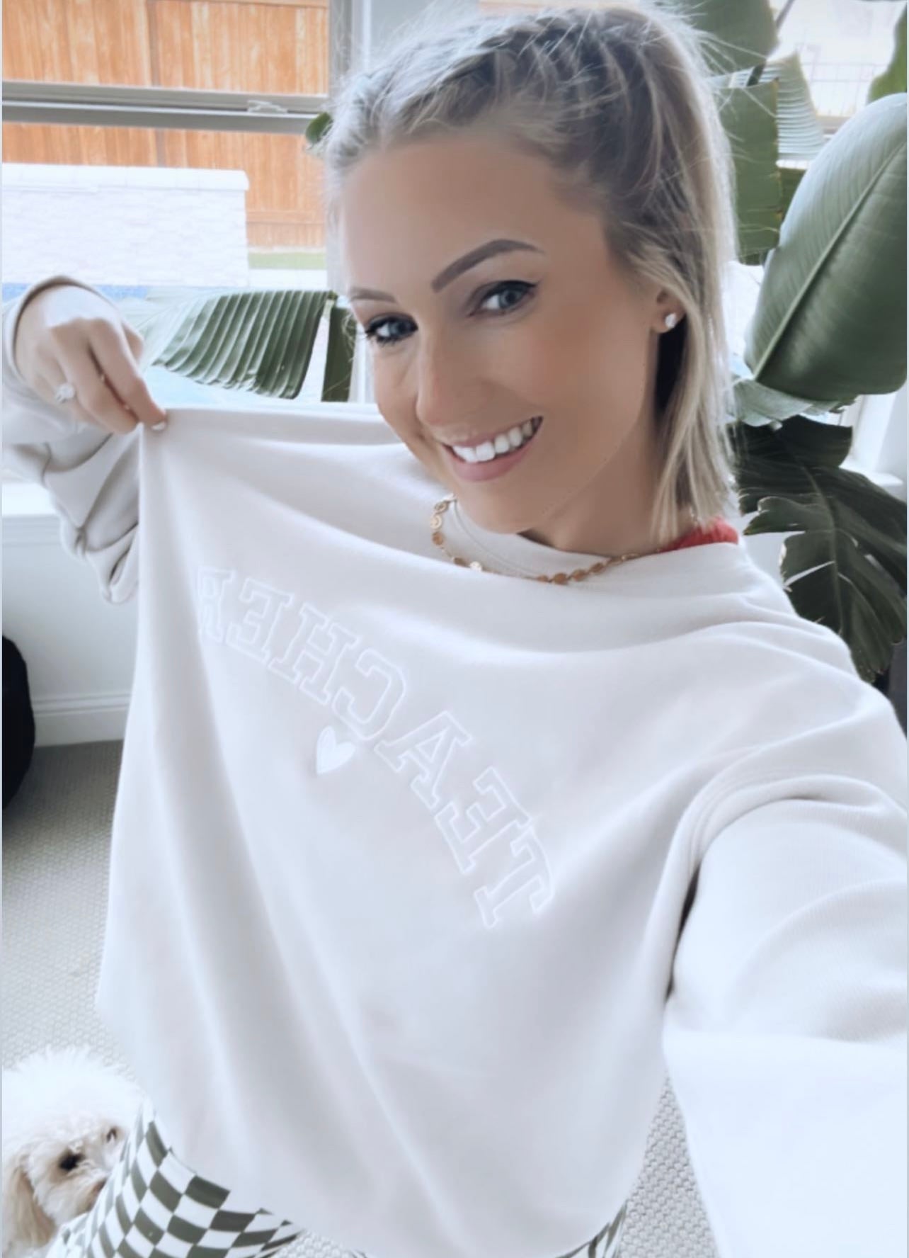 Teacher Embroidered Crewneck Sweatshirt