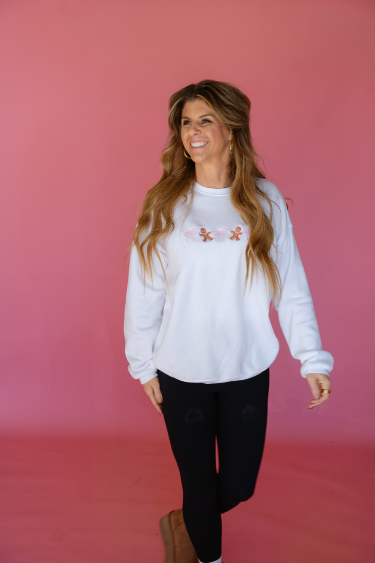 Pink Gingerbread Embroidered Crewneck Sweatshirt