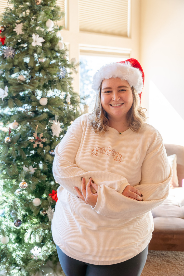 Embroidered Gingerbread Corded Sweatshirt