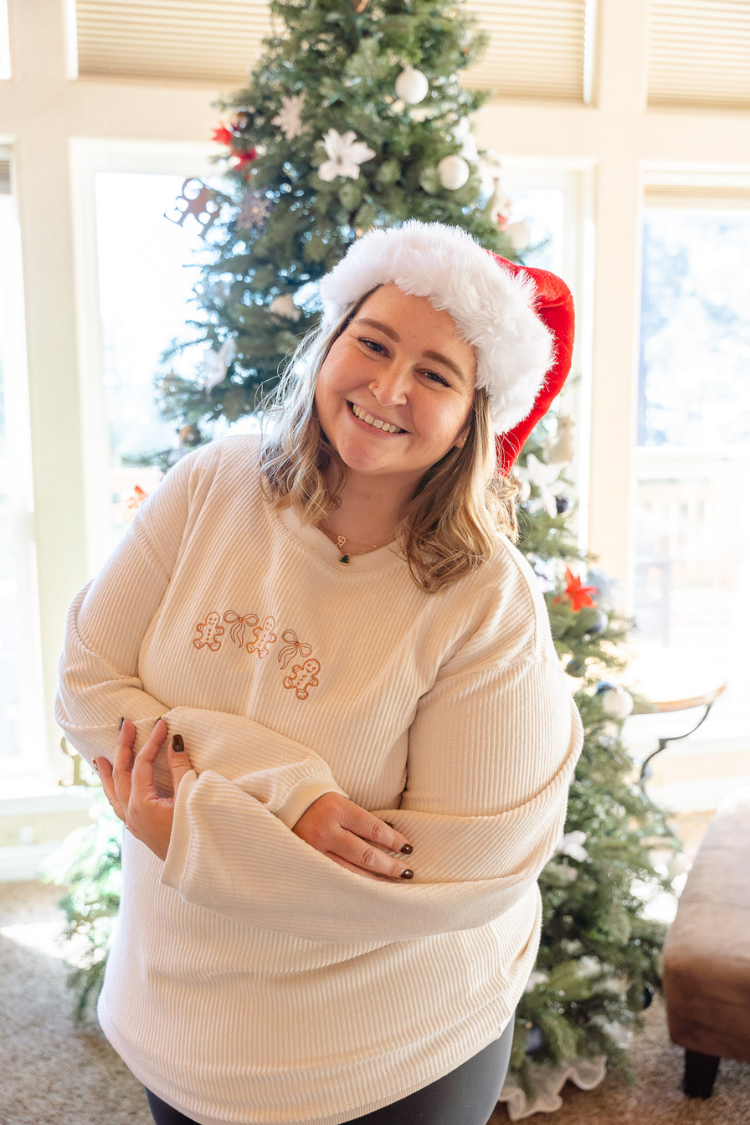 Embroidered Gingerbread Corded Sweatshirt