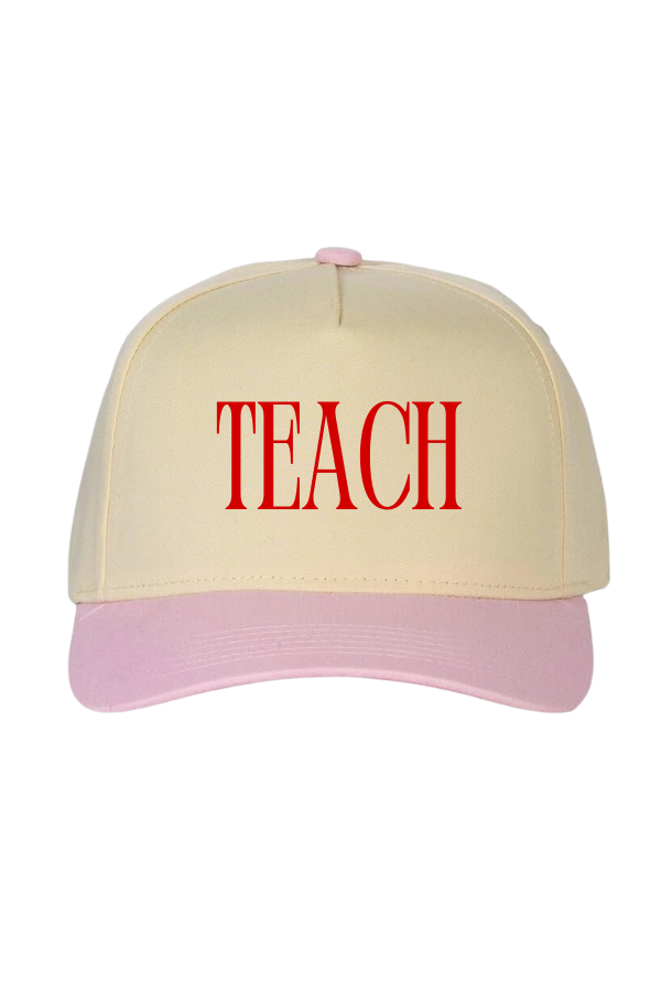 Teach Puff Embroidered Pink Hat