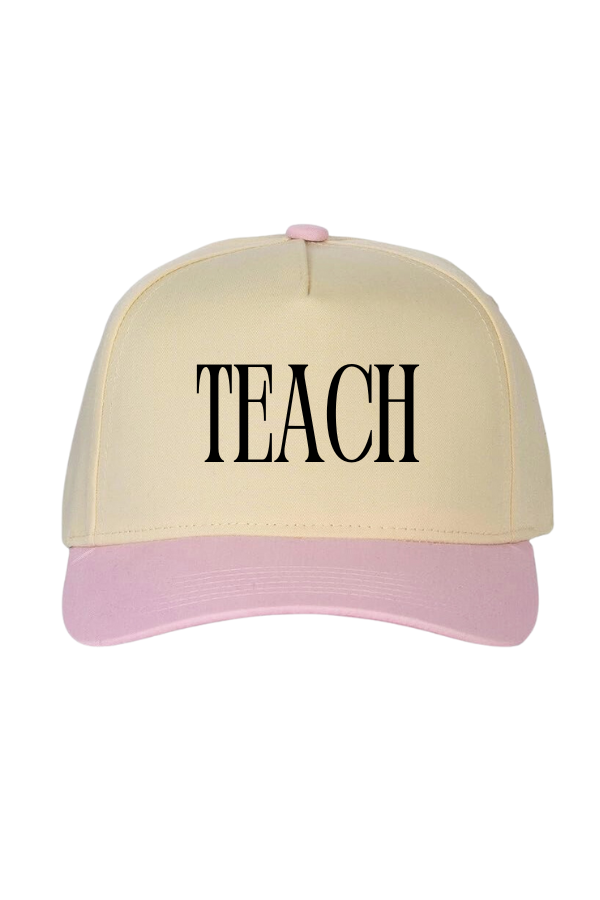 Teach Puff Embroidered Pink Hat