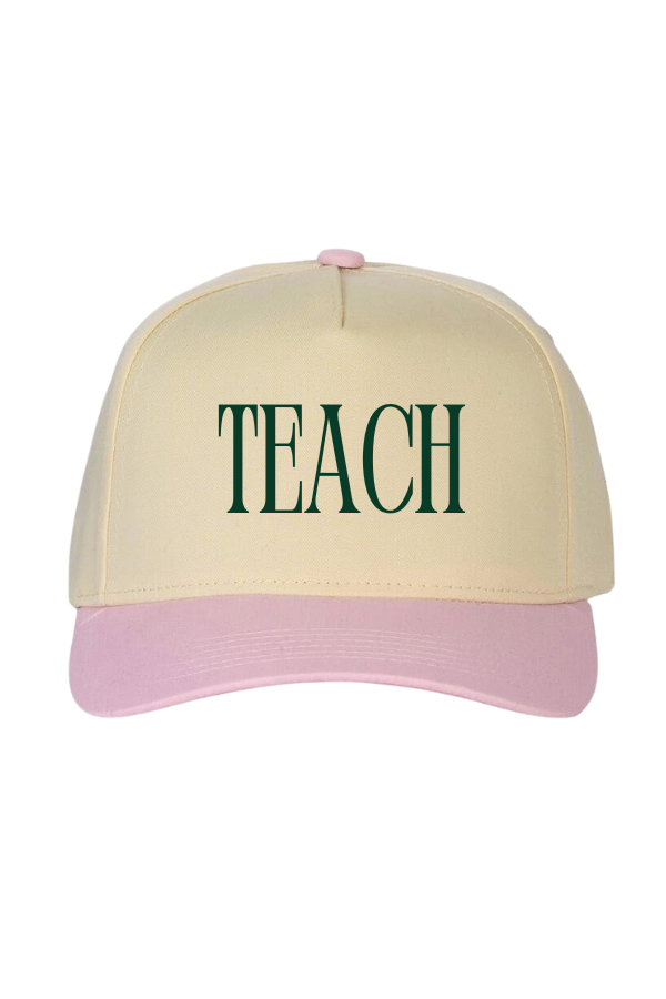 Teach Puff Embroidered Pink Hat