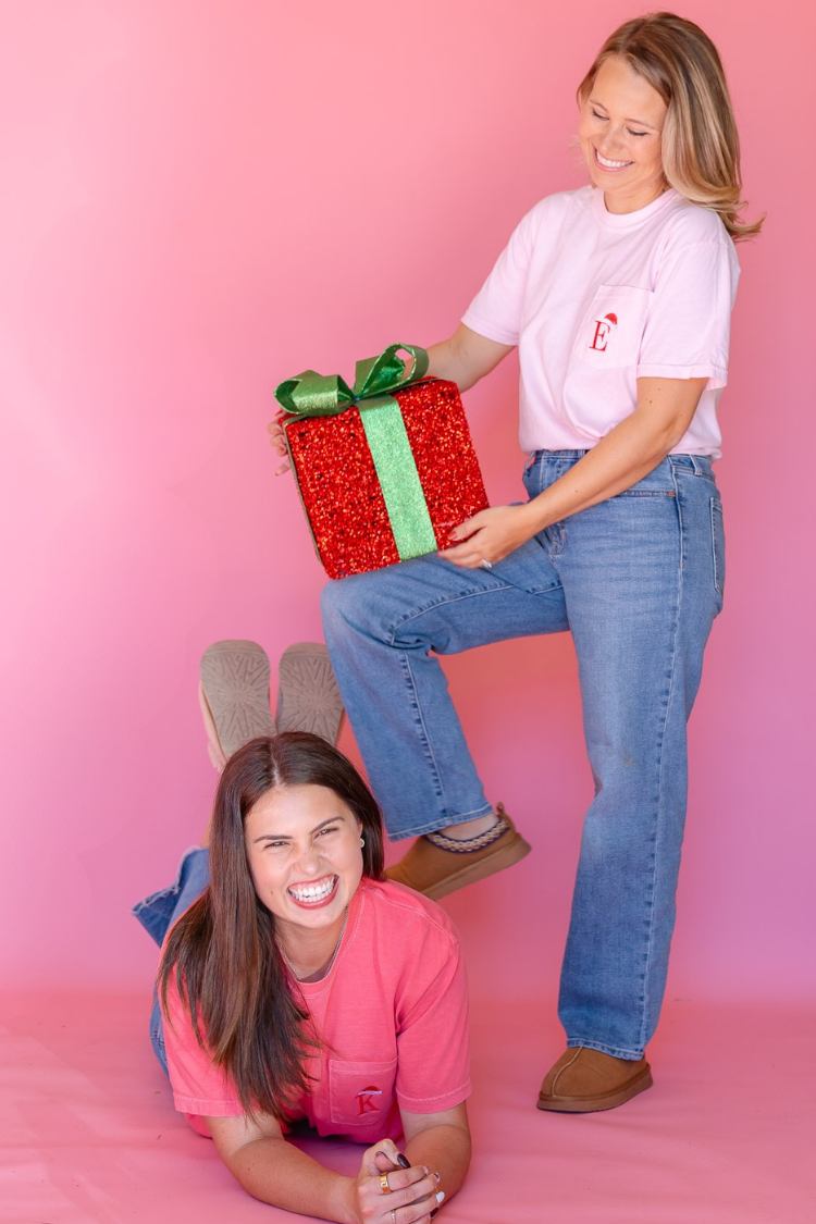 Santa Hat Initial Embroidered Tee