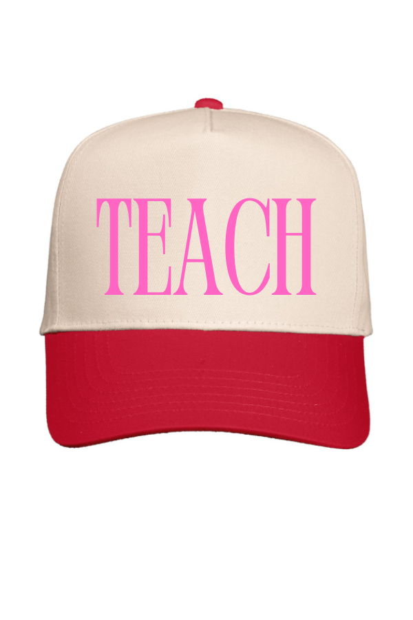 Teach Puff Embroidered Red Hat