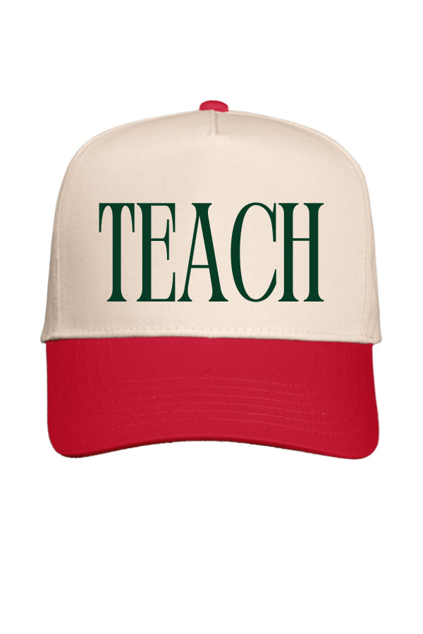 Teach Puff Embroidered Red Hat