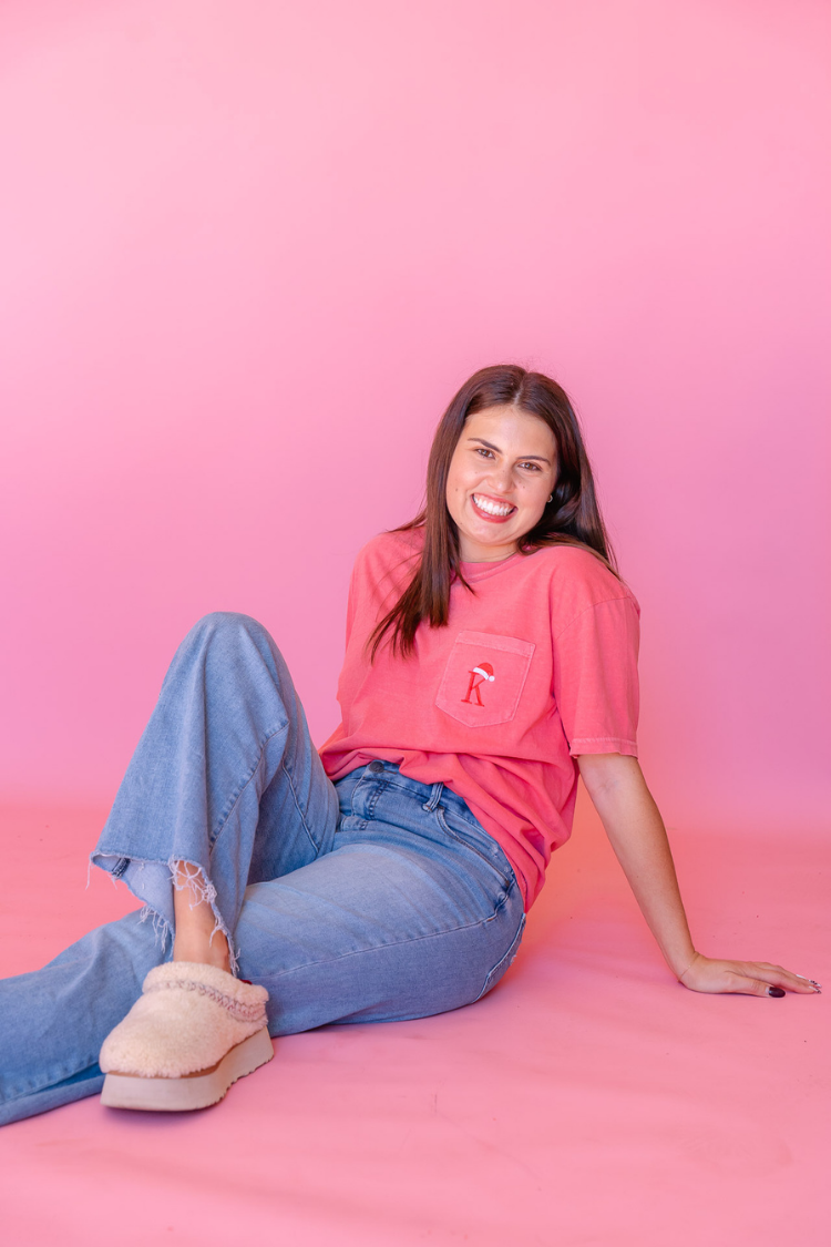 Santa Hat Initial Embroidered Tee