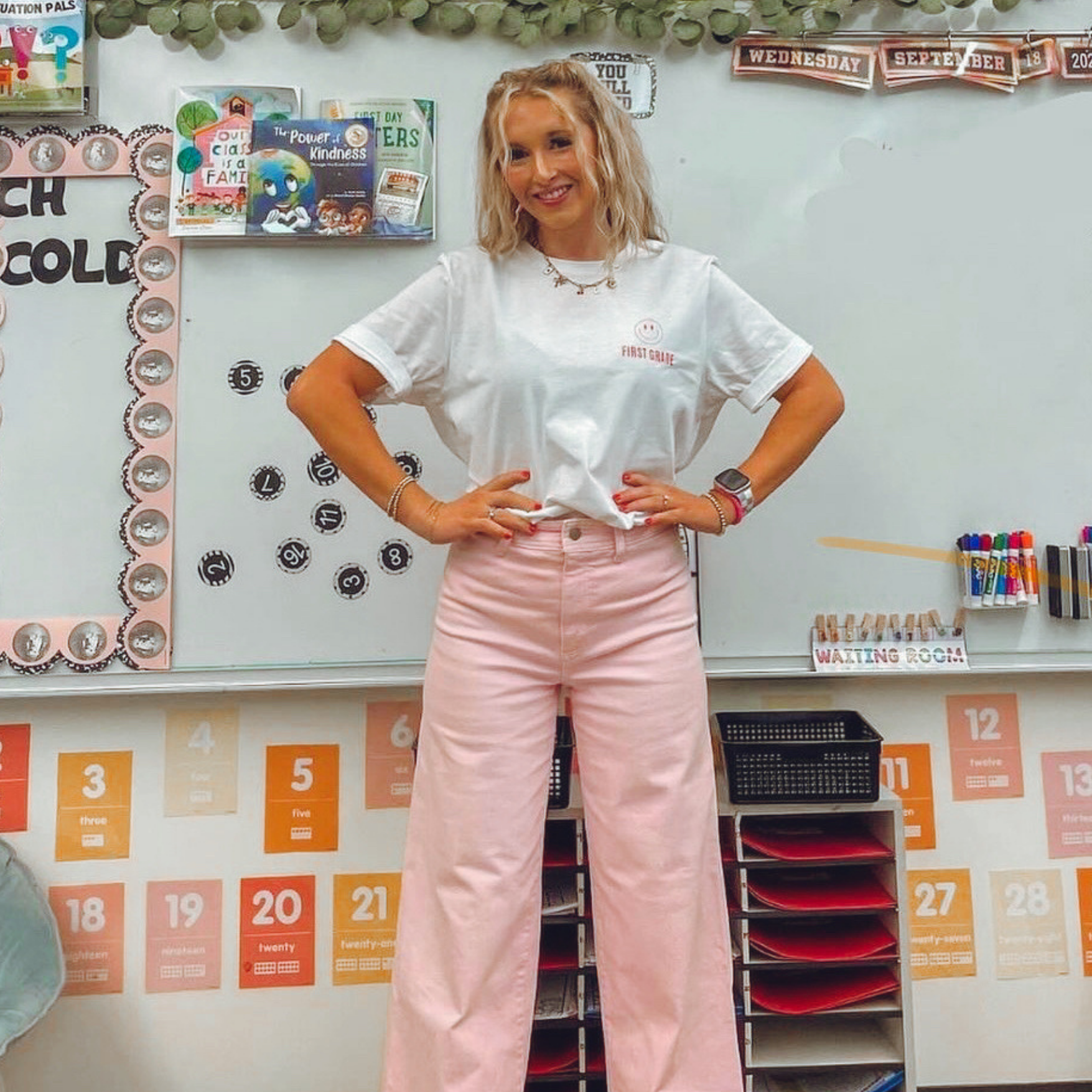 Personalized Pink Checkered Teacher Shirt