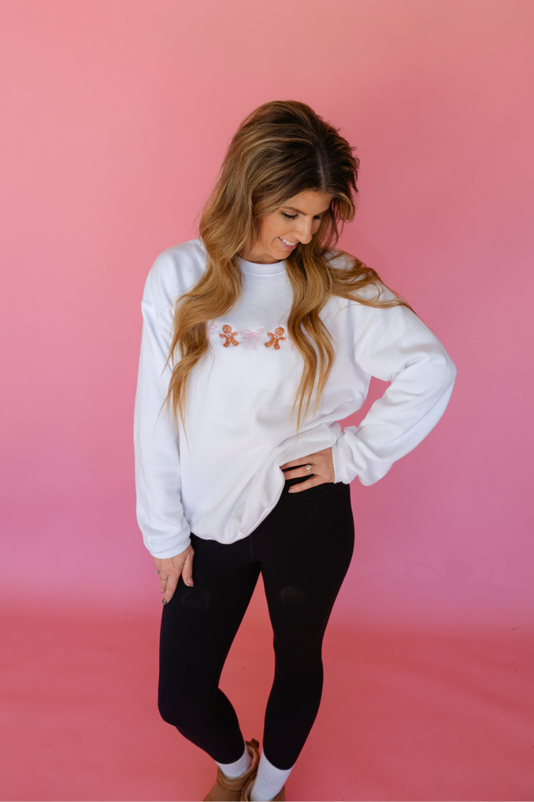 Pink Gingerbread Embroidered Crewneck Sweatshirt