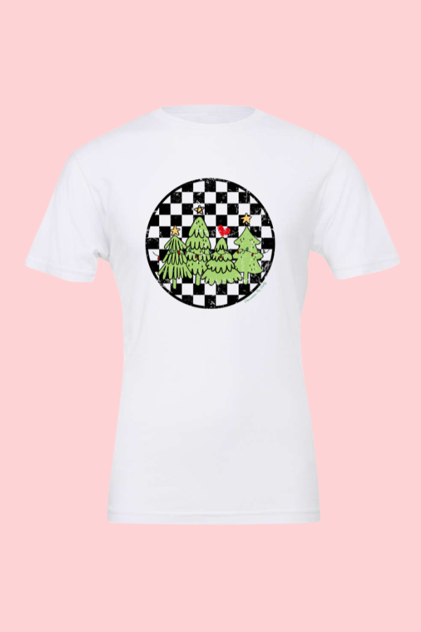 Green Christmas Trees Checkered Tee