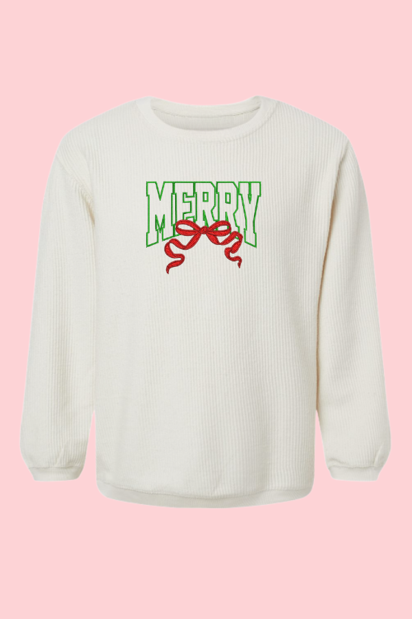 Corded Embroidered Merry Sweatshirt